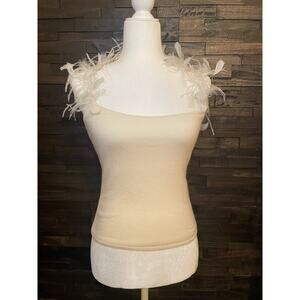 Ralph Lauren Black Label Beaded Feather Cashmere Sweater Tank Top Formal Blouse